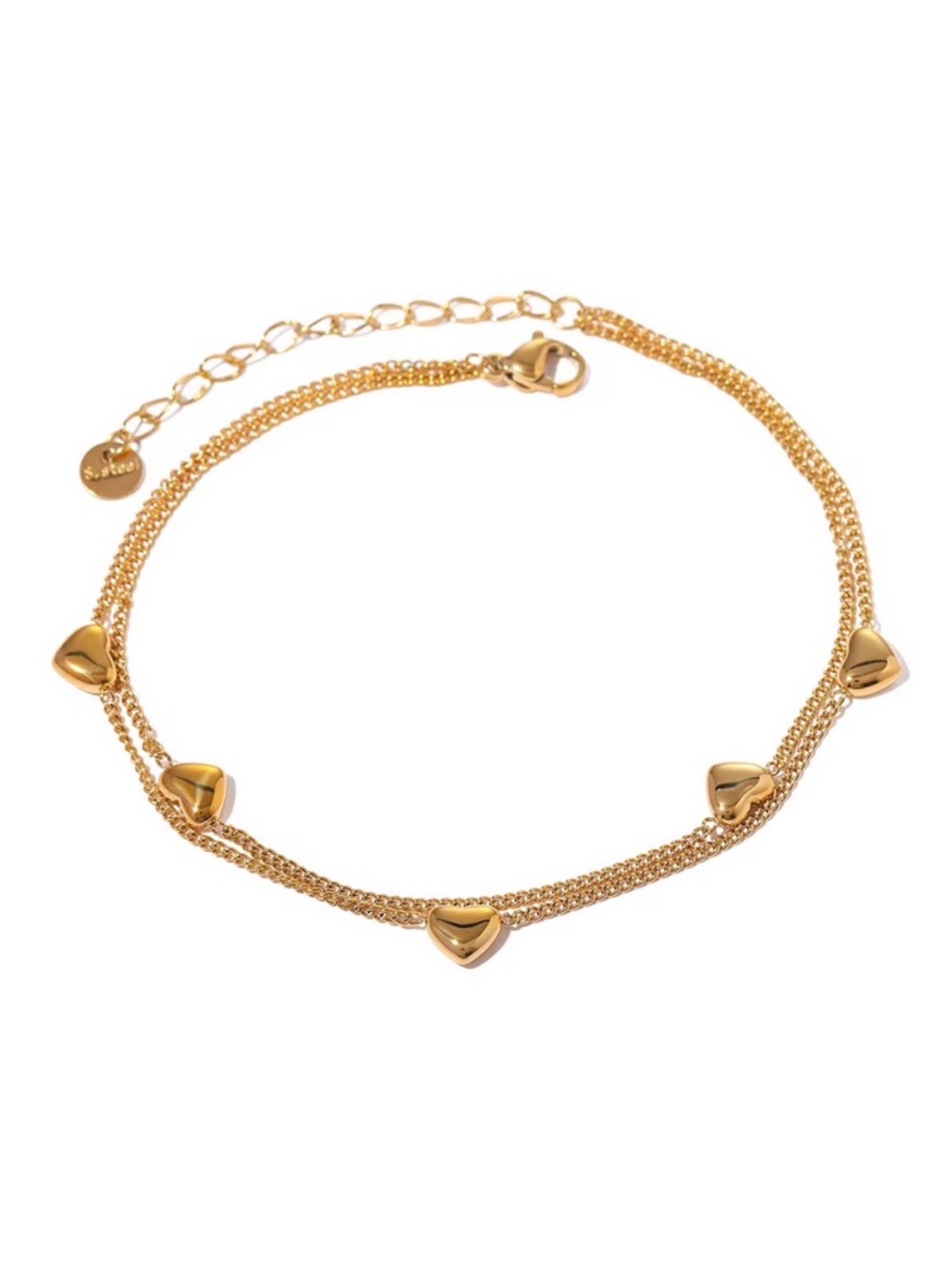 18K Gold Plated Double Layer Heart Charm Anklet
